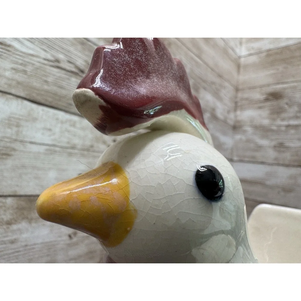 Nasco 1950s Hand Painted Ceramic Rooster Chicken Gravy Boat Ladle Vintage Japan